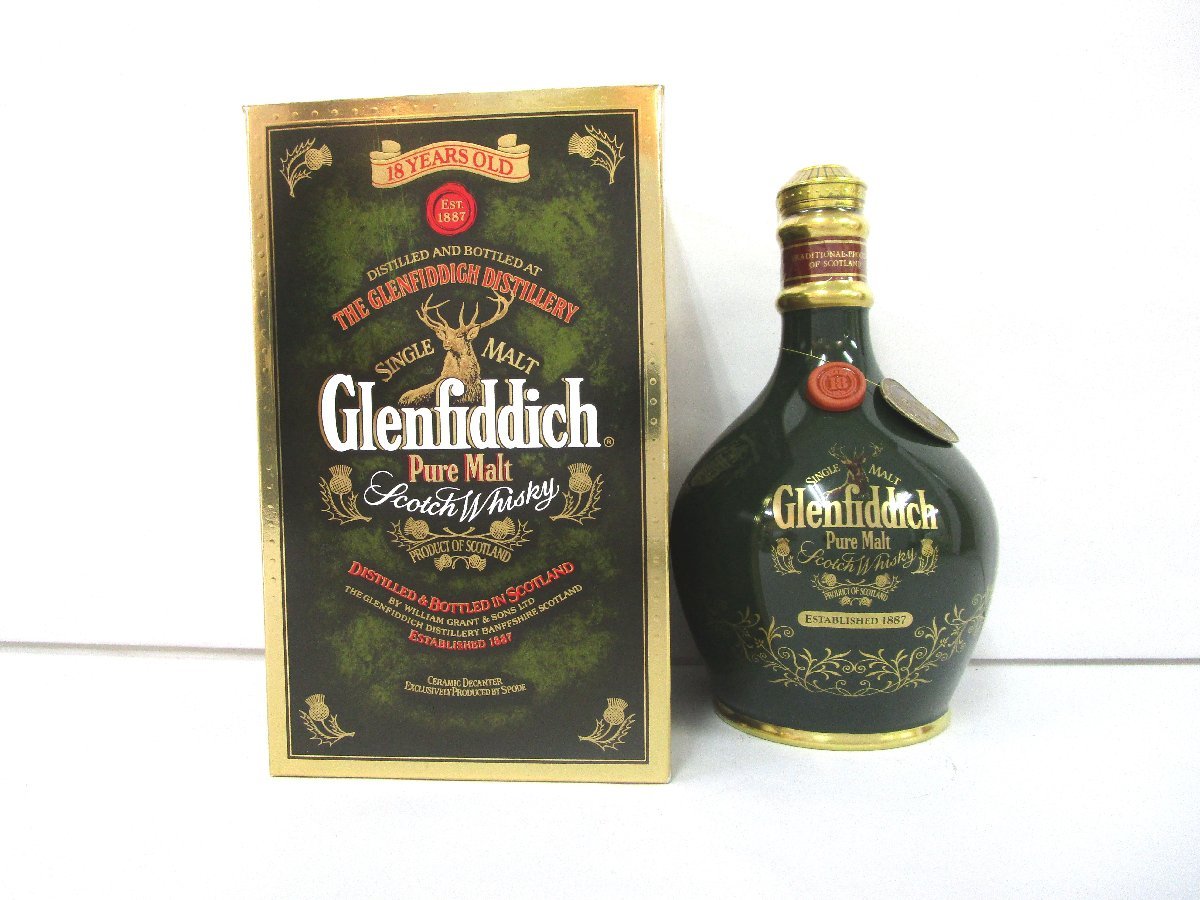 古酒 未開栓 Glenfiddich グレンフィディック 18年 Pure Malt ピュアモルト シングル スコッチ ウイスキー 陶器 箱付き 750ml 43% A26395yS