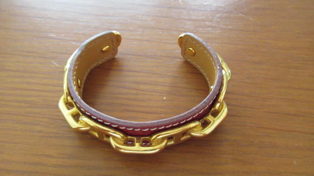 ☆エルメス HERMES レザー バングル ブレスレット 箱付 美品