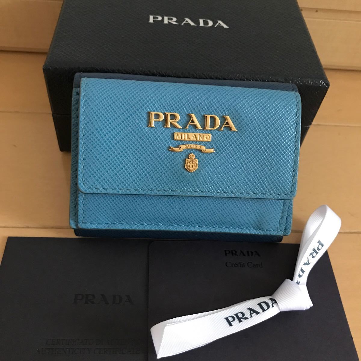 極美品　PRADA プラダ　三つ折り財布　ミニ財布　バイカラー　マルチカラー  