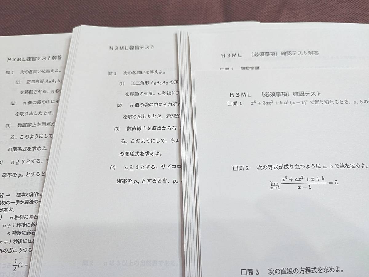 鉄緑会　大阪校　H3ML　復習テスト　必須事項確認テスト　鶴田先生　数学上位クラス　河合塾　駿台　鉄緑会　Z会　東進　SEG