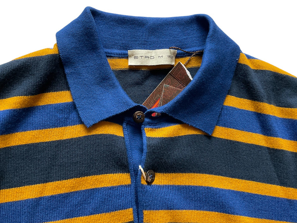 新品【ETRO/エトロ】▽【優雅なオトナチョイス!ニットポロ】青が
