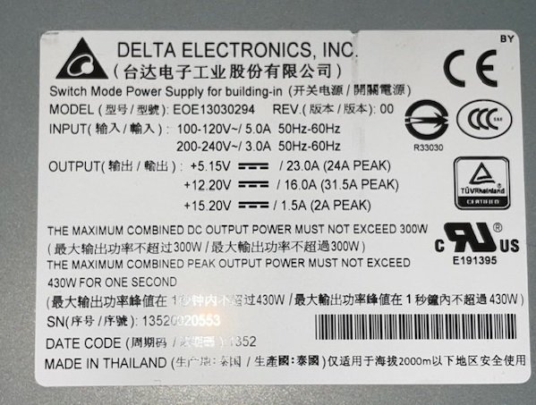 * TS3100 TS3200 tape Library for 300W PowerSupply IBM/35P3065 Dell/75R5J (F01637)