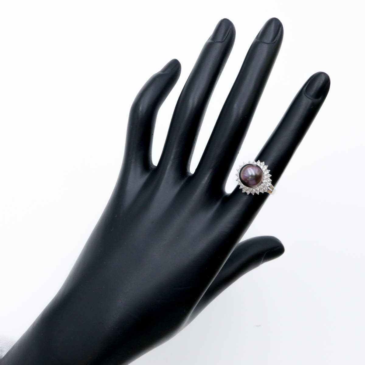 指輪 黒真珠 オーロラ K18WG パール-