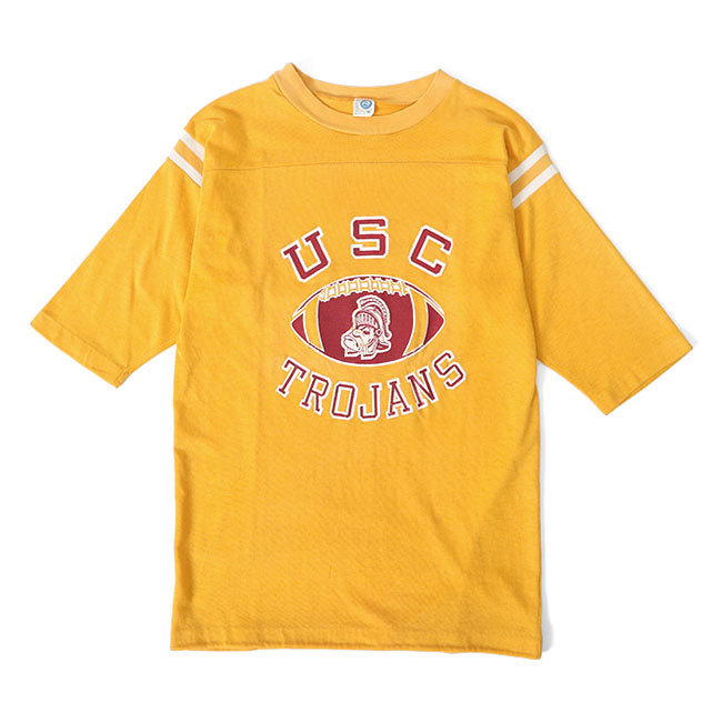 古着 70年代 ビンテージ ARTEX アルテックス USC フットボールTシャツ アメリカ製 M 黄 5分丈Tシャツ メンズ