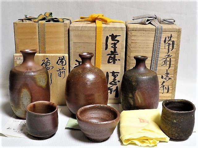 蔵出し/備前酒器まとめて3点 ぐい呑み 的野求 乗松俊行 備前 松井浩之