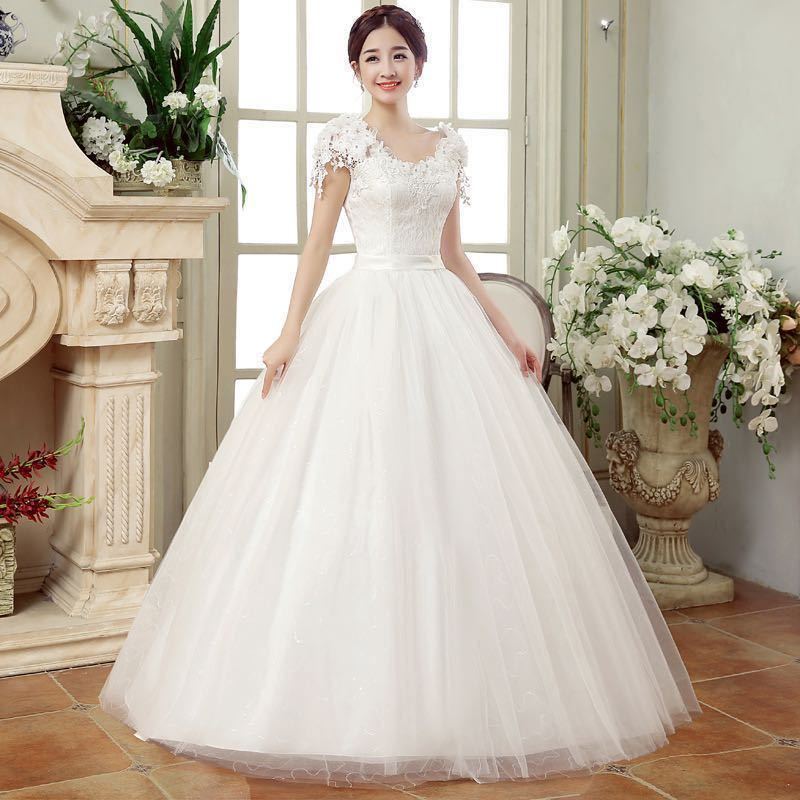 ウェディングドレス Aライン ホワイト 白3LXXL ロングドレス 編み上げ ブライダル 花嫁 シンプル 袖あり プリンセスドレス 二次会 披露宴