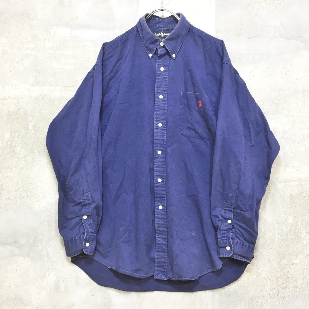 ◆大きいサイズ◆L◆お洒落な逸品◆RALPH LAUREN/ラルフローレン 長袖シャツ ボタンダウン シャツ ネイビー L K83 ｃ2893 メンズ_画像1