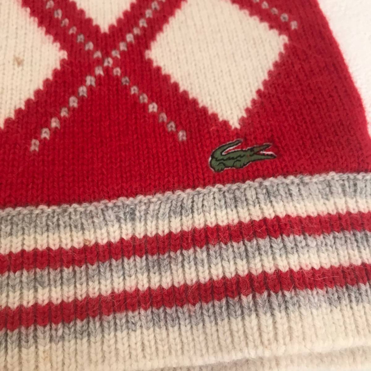 ◆お洒落な逸品◆LACOSTE/ラコステ マフラー レッド 赤 アーガイル柄 メンズ レディース ON2959_画像2