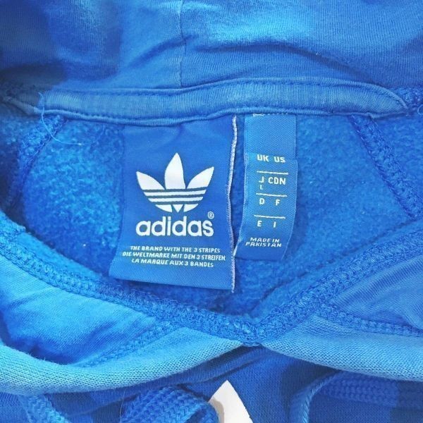 ◆大きいサイズ◆L◆お洒落な逸品◆ADIDAS/アディダス トレフォイル ビックロゴ プルオーバー パーカー 裏起毛 ブルー 青 メンズ L ON1906_画像8