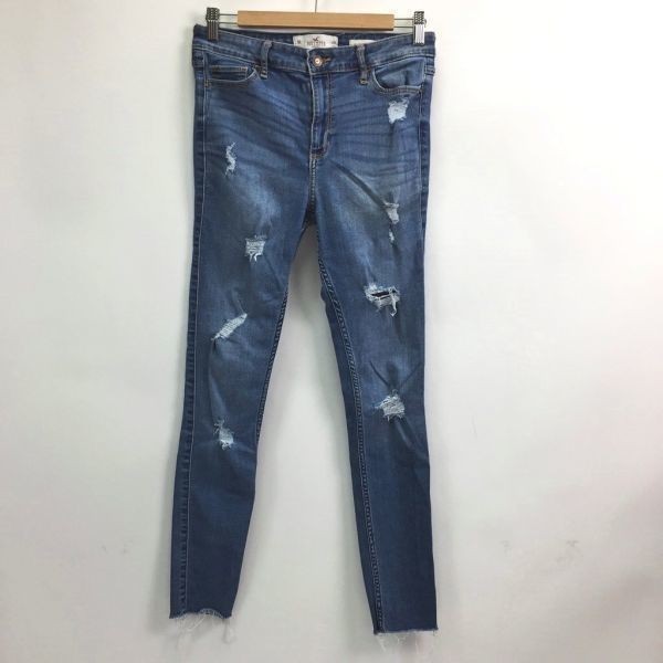 ◆ Стильный драгоценный камень ◆ Hollister/Hollister Джинсы скинни -джинсовые брюки повреждены растягиваемые хлопковые голубые 9 дам K121 C3554