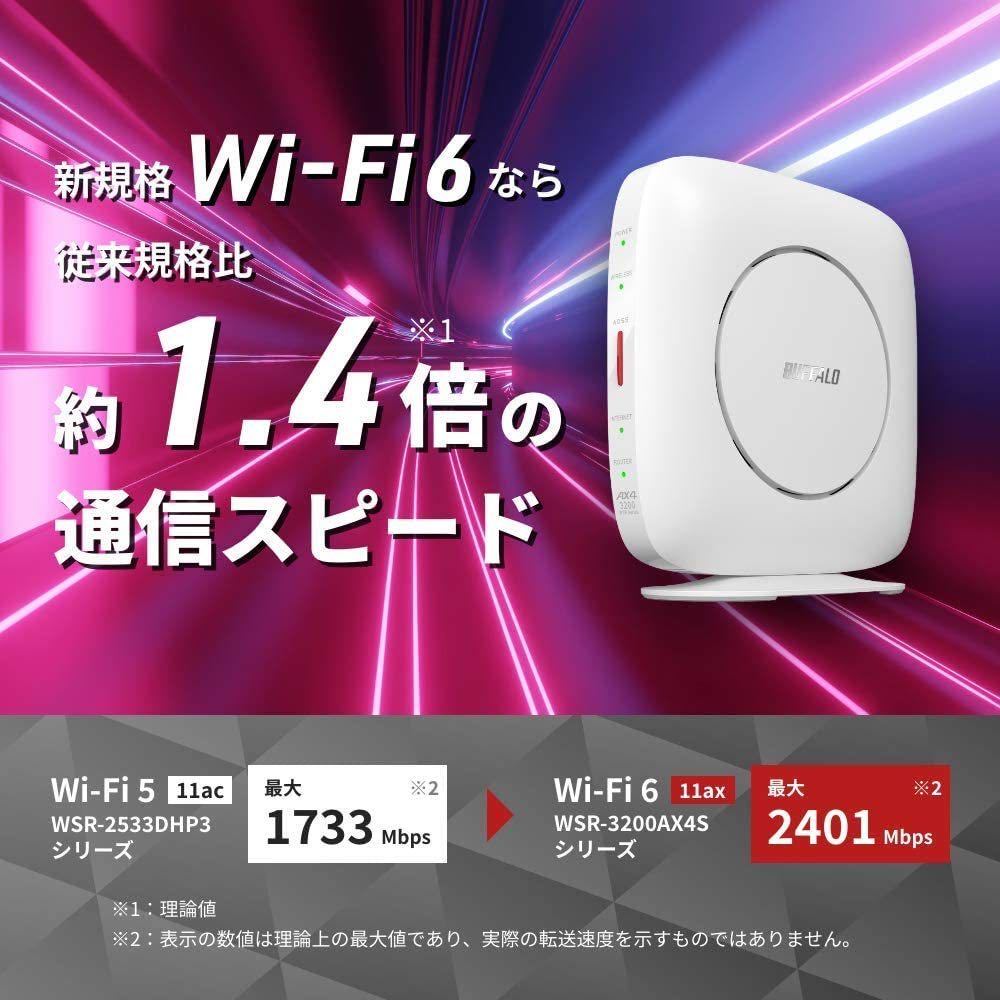 ●送料無料●美品●【BUFFALO　無線LAN親機　Wi-Fi 6 対応ルーター　WSR-3200AX4S-WH　ホワイト】最新規格 WiFi6(11ax)対応　2401+800Mbps