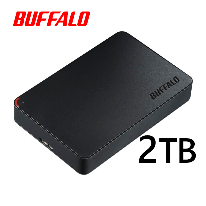 ★送料無料★美品★【BUFFALO　2TB　ポータブル 外付けHDD　ブラック】テレビ録画用＆PC　シンプル&コンパクト USB3.1(Gen1)/USB3.0