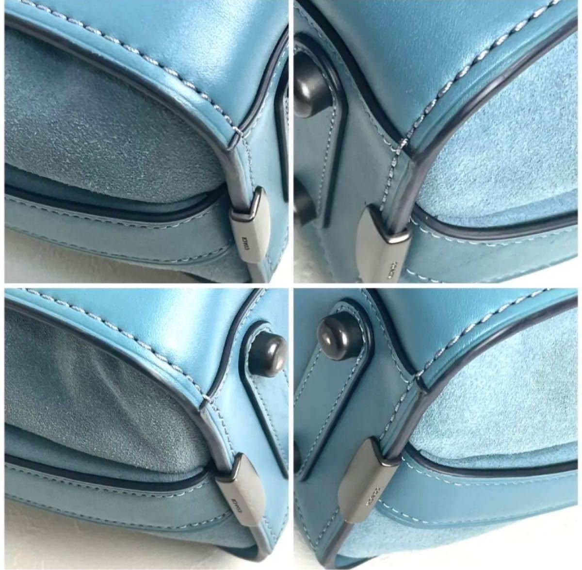 希少品 COACH コーチ 2way ショルダーバッグ ハンドバッグ 肩掛け スワッガー ティーローズ スカイブルー