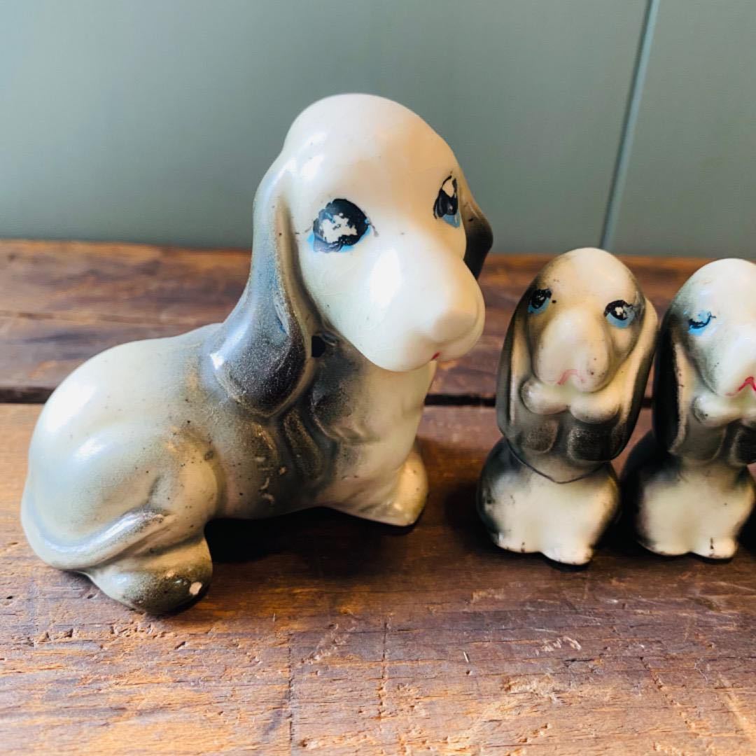 アメリカ ビンテージ 雑貨 犬 親子 置物 陶器 5個セット