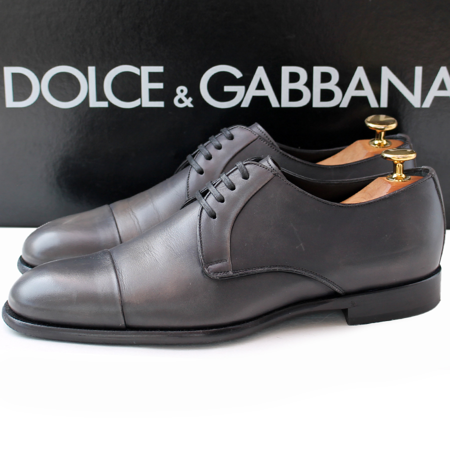 良品・イタリア製★ドルチェ&ガッバーナ DOLCE&GABBANA★ストレートチップ 5=24 ドレスシューズ ビジネス メンズ グレー レザー fc q-585_画像1