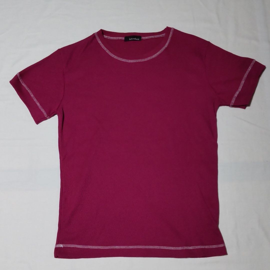 落ち着いた赤紫  気持ちいい素材 涼しい 無地 かのこ メンズ 半袖Tシャツ L