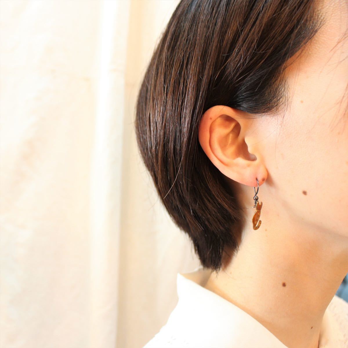 USA VINTAGE CAT DESIGN SWING EARRINGS/アメリカンヴィンテージ猫モチーフぶらさがりピアス