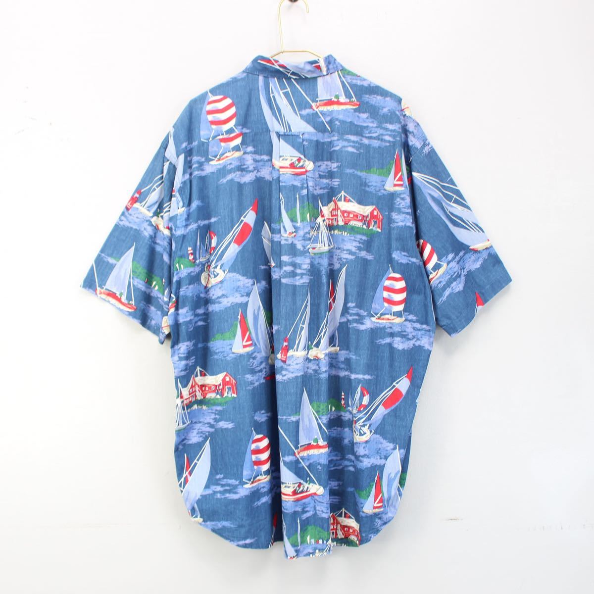 USA VINTAGE NAUTICA HALF SLEEVE YACHT PATTERNED DESIGN SHIRT/アメリカ古着ノーティカ半袖ヨット柄デザインシャツ_画像5