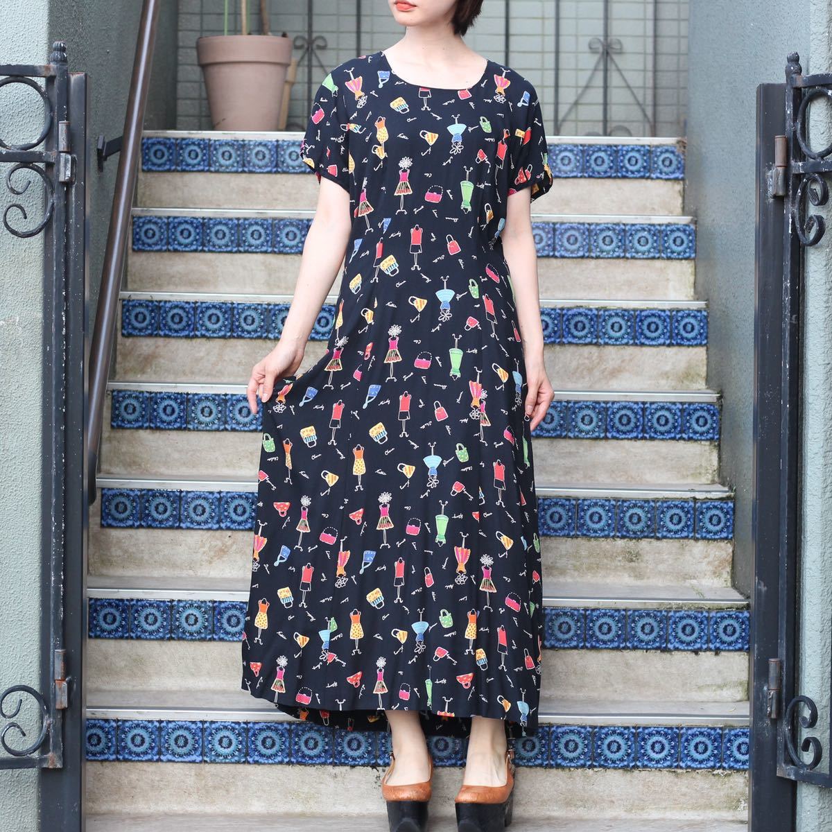 USA VINTAGE BOUTIQUE PATTERNED LONG ONE PIECE/アメリカ古着ブティック柄ロングワンピース