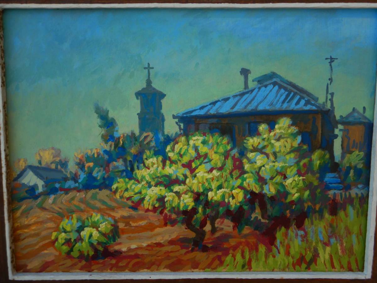 62.神戸の洋画家 小川譲 油絵 油彩画 絵画 風景画 遠望の教会 62.神戸の洋画家 小川譲 油絵 油彩画 絵画 風景画 遠望の教会