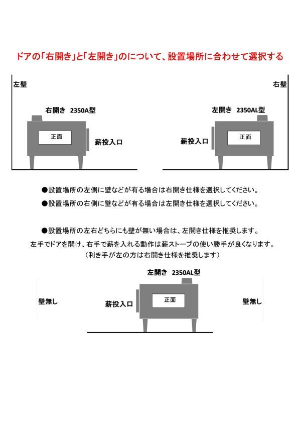 ☆右開き仕様☆ノザキ・高耐久 特厚鋼板作り 薪ストーブ2350A型( ☆右開き仕様☆ノザキ・高耐久 特厚鋼板作り 薪ストーブ2350A型(
