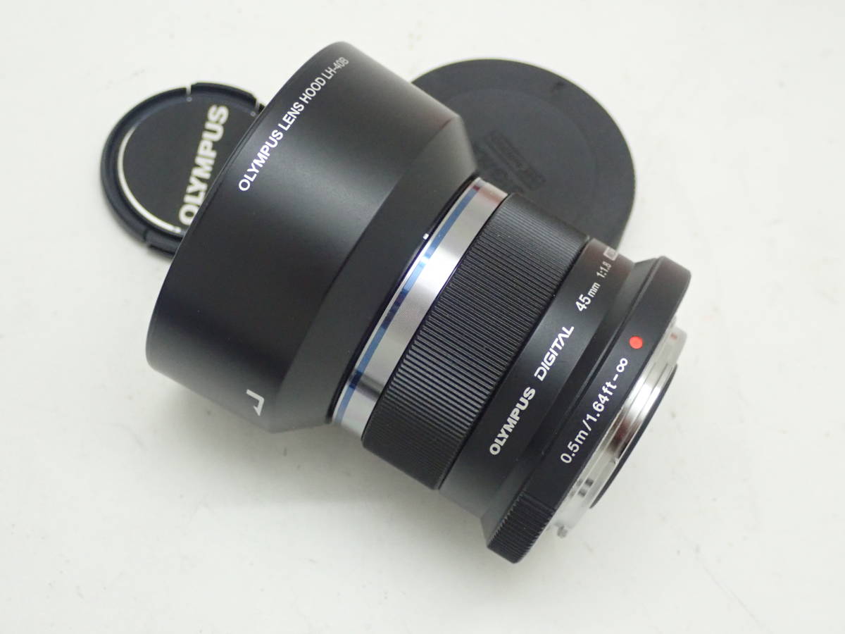 極美品 OLYMPUS 単焦点レンズ M.ZUIKO DIGITAL 45mm F1.8 フード付き