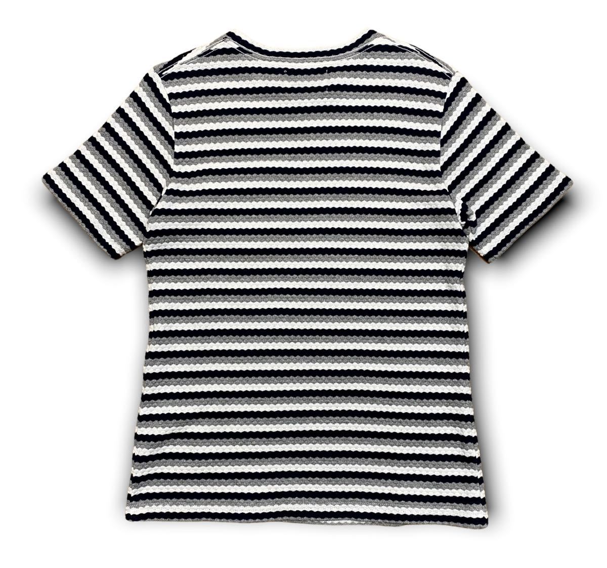 美品 SON OF THE CHEESE サノバチーズ ニット 半袖 Tシャツ ポケット Tee Polkadot Border ボーダー グレー トップス 日本製 サイズ S_画像5