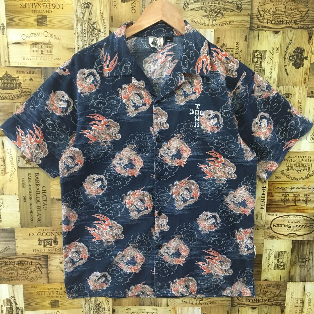 DOG TOWN ドッグタウン オープンカラーシャツ 開襟 アロハ 総柄 和柄 龍 スケーター サーフ 半袖 ストリート 美品 XL