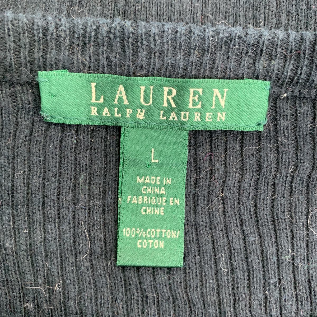 LAUREN RALPH LAUREN コットン ニットセーター Lサイズ ラルフローレン レディース ネイビー 古着卸 アメリカ仕入 t2203-3386_画像9