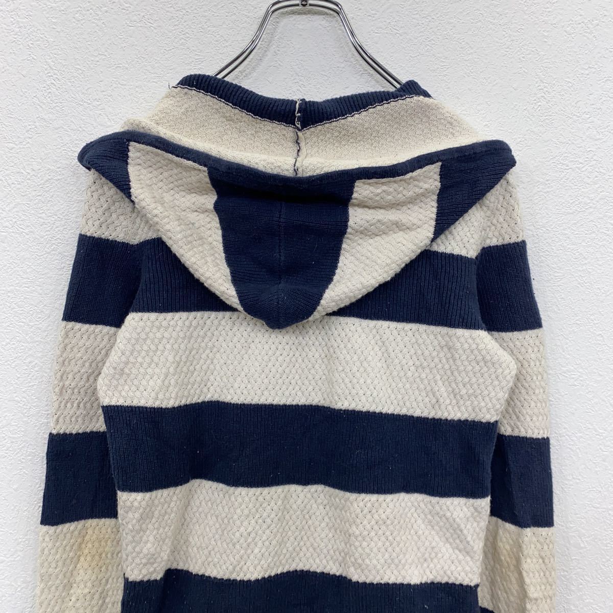 TOMMY HILFIGER ニットパーカー レディース XS ホワイト ネイビー トミーヒルフィガージップパーカー 古着卸 アメリカ仕入 t2202-3990_画像6