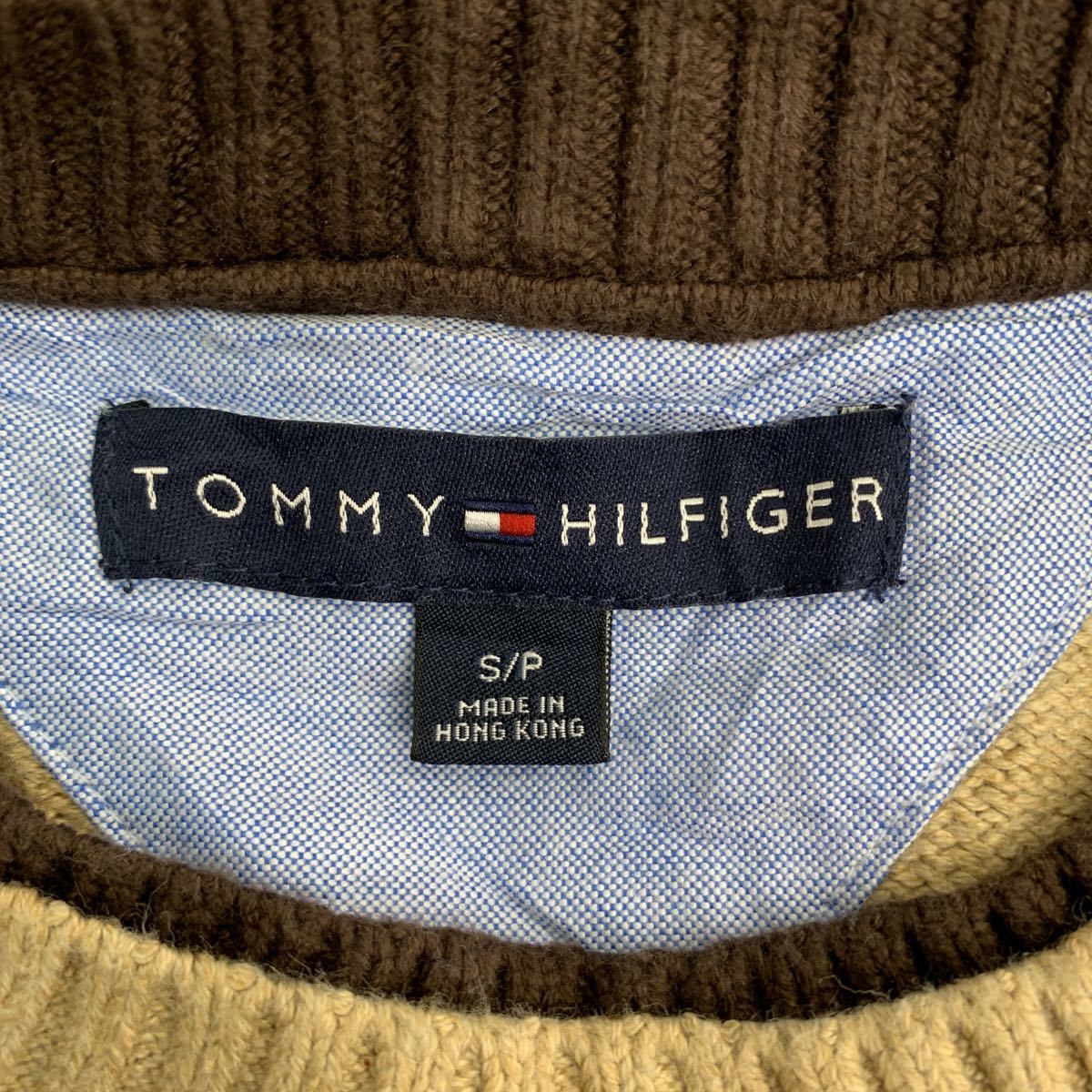 TOMMY HILFIGER ニットセーター Sサイズ トミーヒルフィガー コットンニット ボーダー ブラウン 古着卸 アメリカ仕入 t2202-3008_画像9