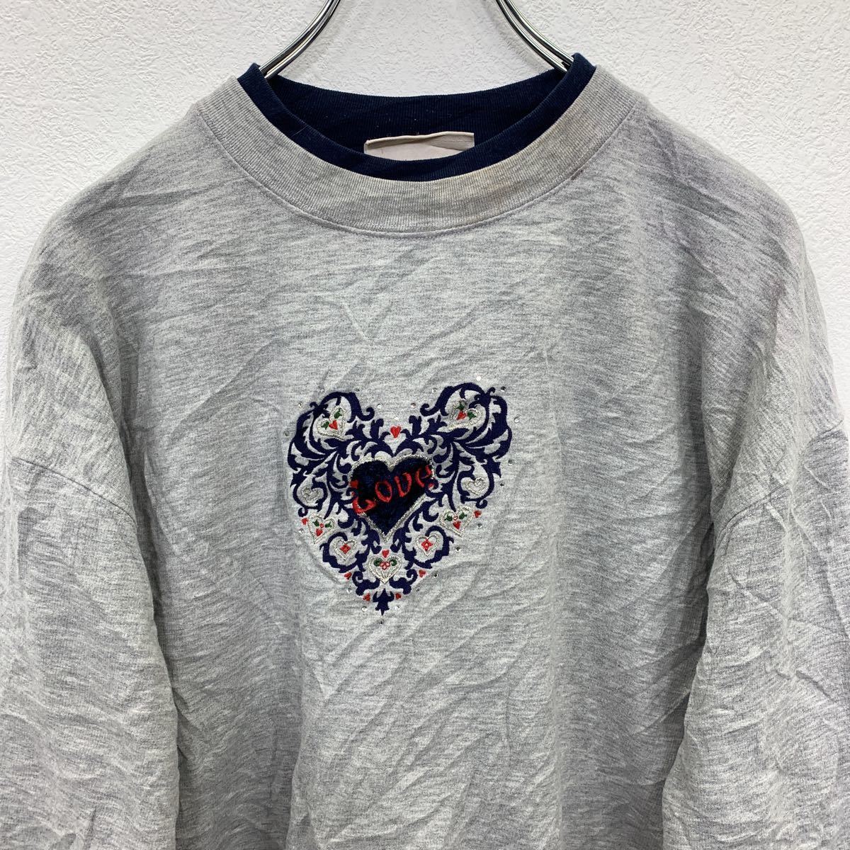 刺繍スウェット レディース L~XLサイズ程度 グレー 古着卸 アメリカ仕入 t2202-3251_画像2