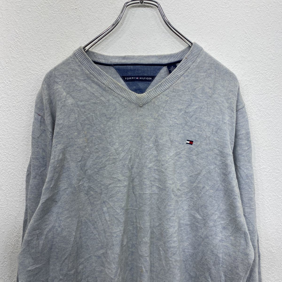 TOMMY HILFIGER ニットセーター レディース M グレー トミーヒルフィガー ロゴ ワンポイント Vネック 古着卸 アメリカ仕入 t2202-3476_画像2