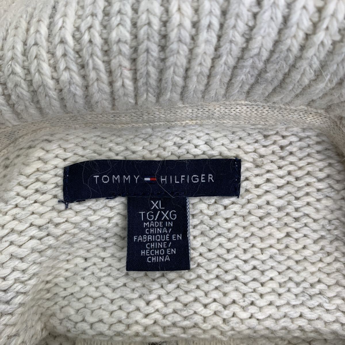 TOMMY HILFIGER Zip выше вязаный свитер XL размер Tommy Hilfiger женский "теплый" белый б/у одежда . America скупка t2202-4498