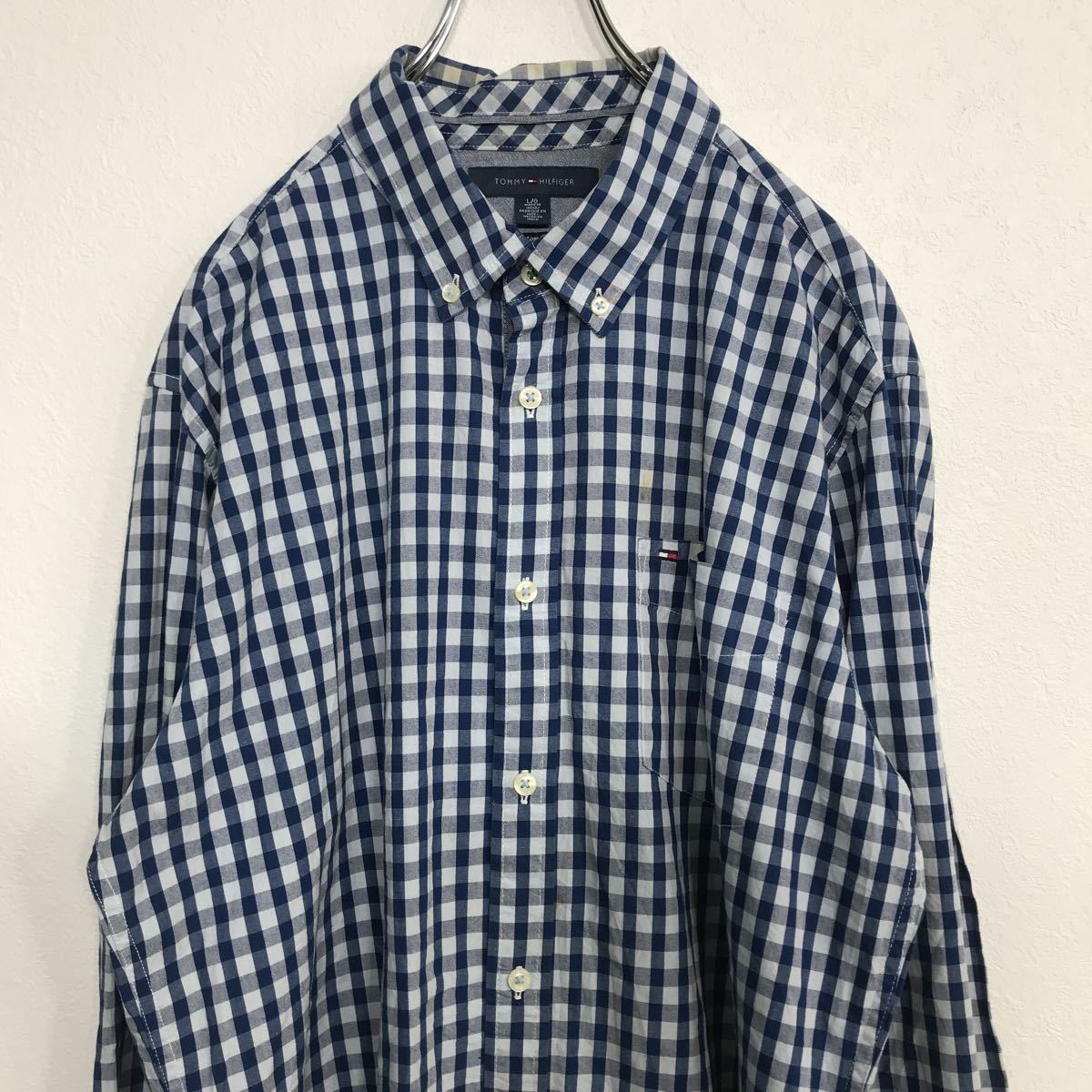 TOMMY HILFIGER チェックシャツ Lサイズ トミーヒルフィガー ブルー 古着卸アメリカ仕入 t2108-3245の画像2