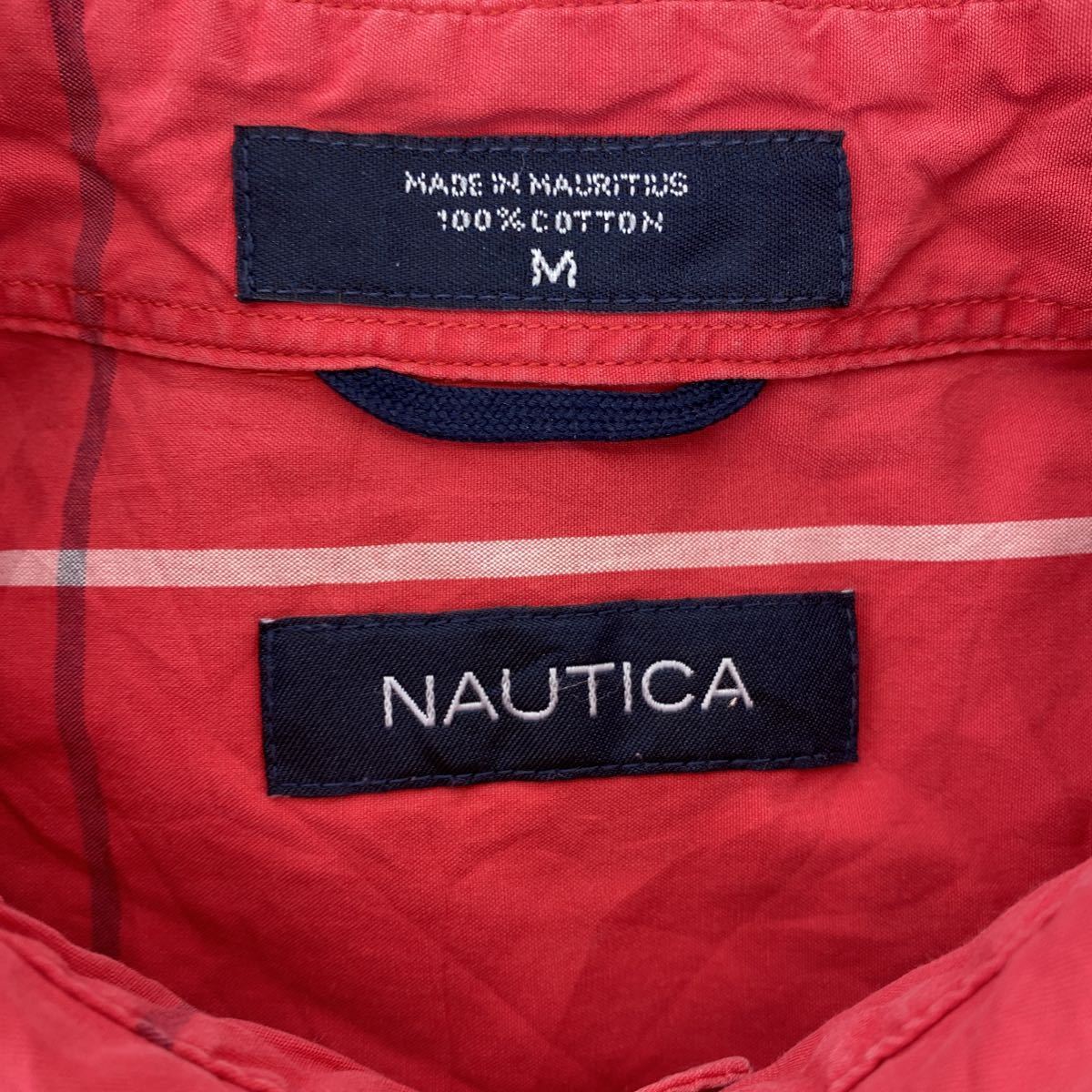 NAUTICA 半袖シャツ Mサイズ ノーティカ ボタンダウン チェック ロゴ刺繍 ピンク レッド 古着卸 アメリカ仕入 t2206-3775_画像8