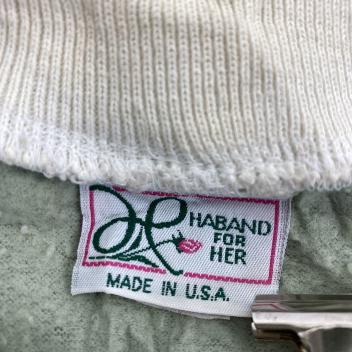 HABAND FOR HER プリントスウェット レディース XL グリーン 裏起毛 襟付き 花柄 USA製 SWEAT 古着卸 アメリカ仕入 t2201-4616_画像9