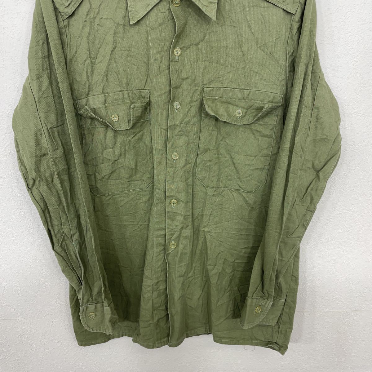 ユーロワーク ワークシャツ Mサイズ程度 オリーブ ヴィンテージ 古着卸 アメリカ仕入 t2111-4169_画像3