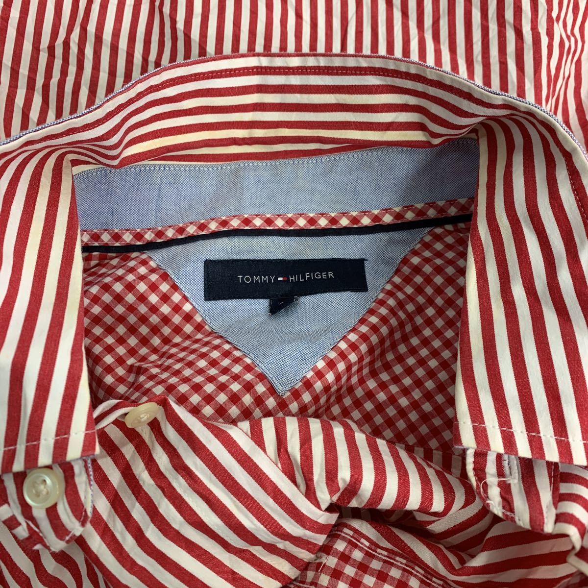 TOMMY HILFIGER 長袖 ストライプシャツ Lサイズ トミーヒルフィガー レッド 古着卸 アメリカ仕入 t2111-3614_画像9