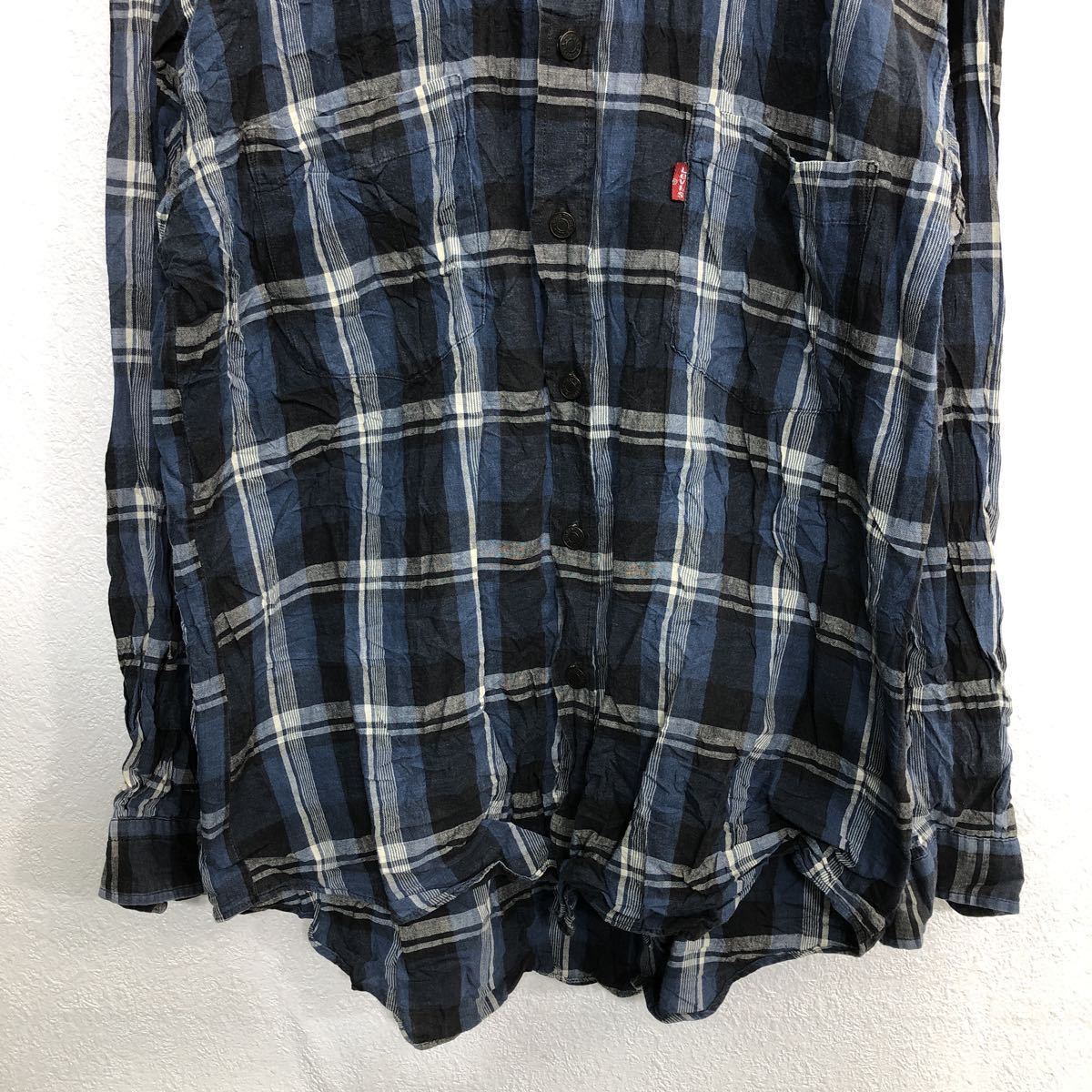 Levi's 長袖チェックシャツ Mサイズくらい リーバイス ネイビー 古着卸 アメリカ仕入 t2207-3810_画像3