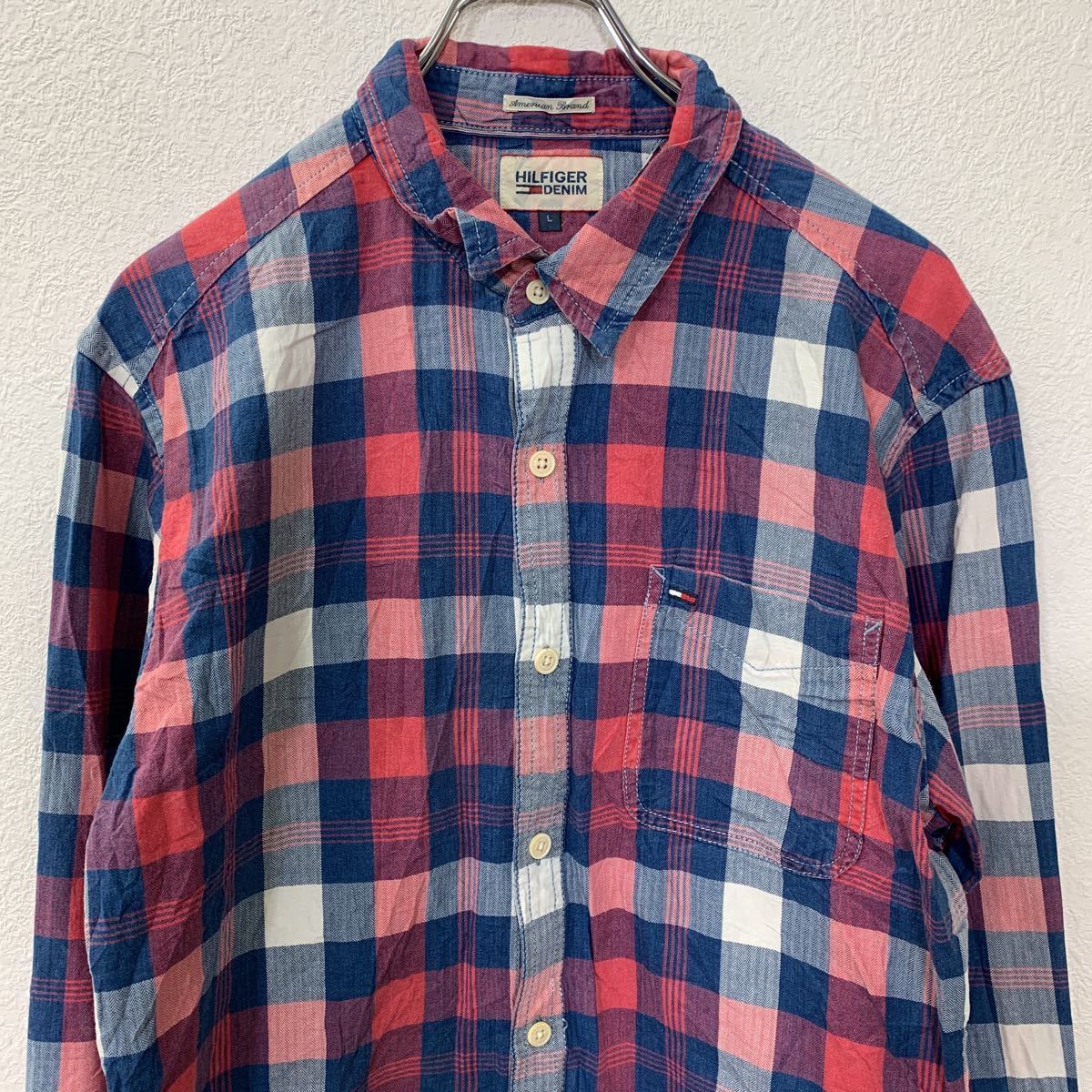 TOMMY HILFIGER 長袖チェックシャツ Lサイズ トミーヒルフィガー レッド ネイビー ホワイト 古着卸 アメリカ仕入 t2207-4036_画像2