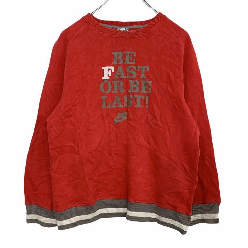 NIKE sweat sweatshirt Kids M 140-152 10/12age red Nike sport print Logo old clothes . America buying up t2111-4998