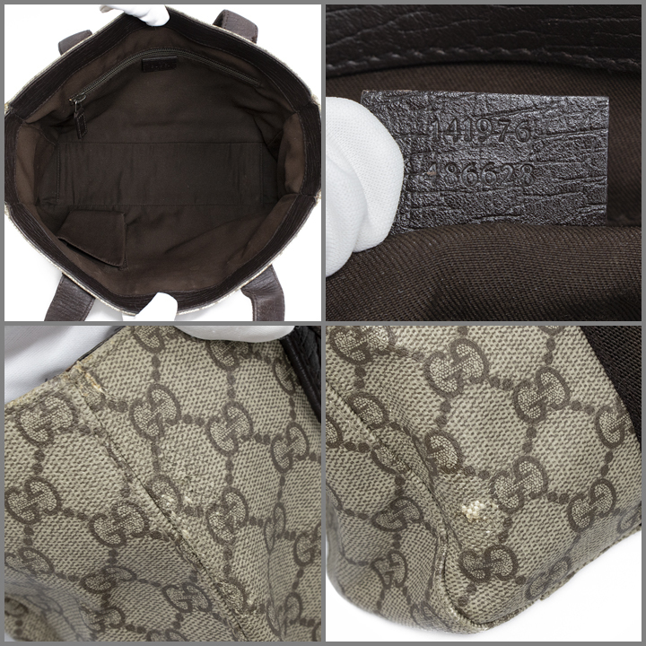 【真贋鑑定済・送料無料】GUCCI/グッチのハンドバッグ・ミニトートバッグ・正規品・GGスプリーム(GGプラス)・レディース・B5対応
