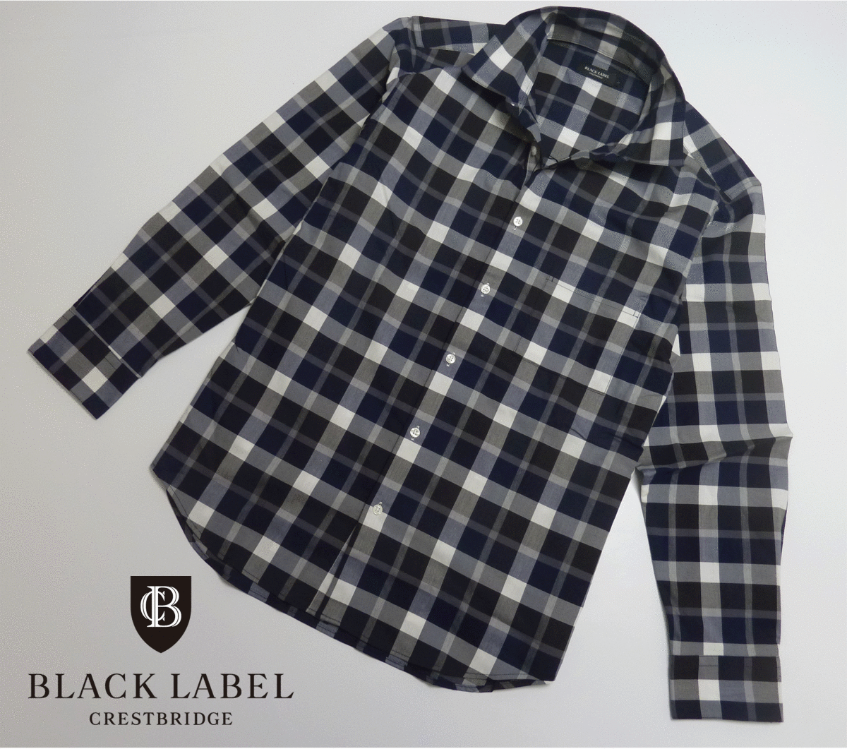 古典 新品 BLACK シャツ 【Ｌ】ネイビ− ＣＢチェック ソロテックス