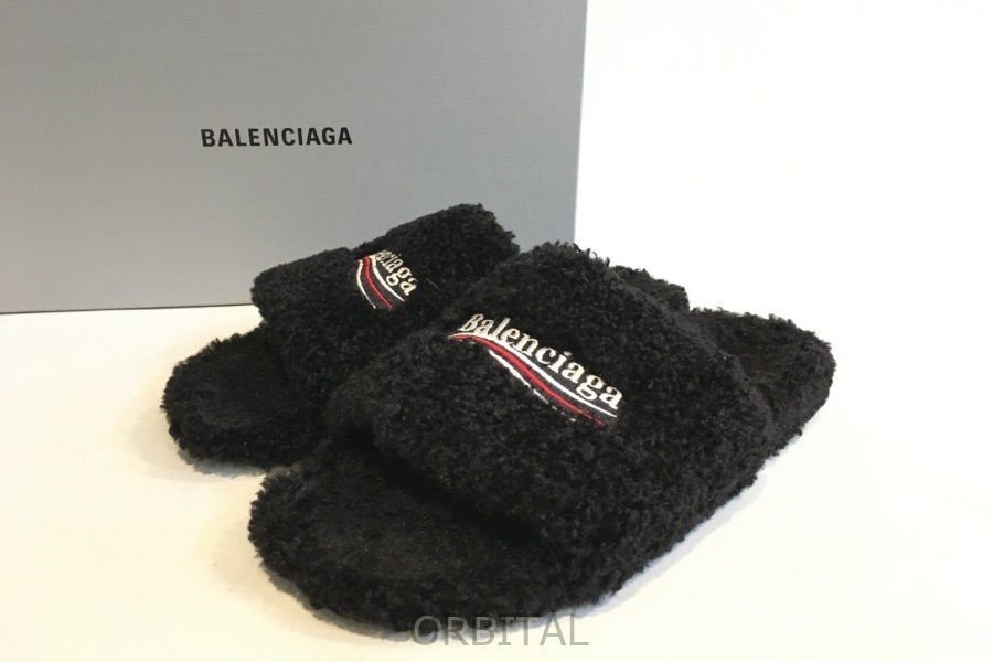 二子玉) BALENCIAGA バレンシアガ 21SS ファーリースライドサンダル メンズ 43 28cm ブラック 定価63,800円 国内正規_画像1