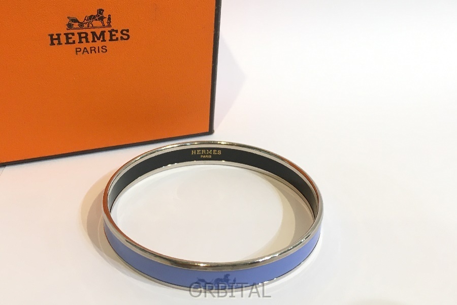 二子玉)HERMES エルメス エマイユ PM バングル ブルー×シルバーカラー