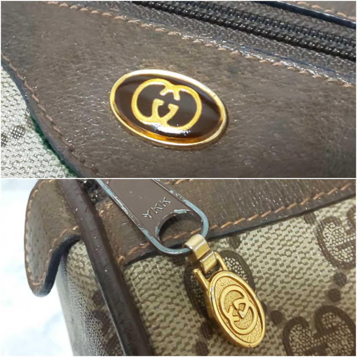【希少/入手困難】OLD GUCCI オールドグッチ ヴィンテージ ミニボストンバッグ ハンドバッグ GG PVCレザー ブラウン カーキ