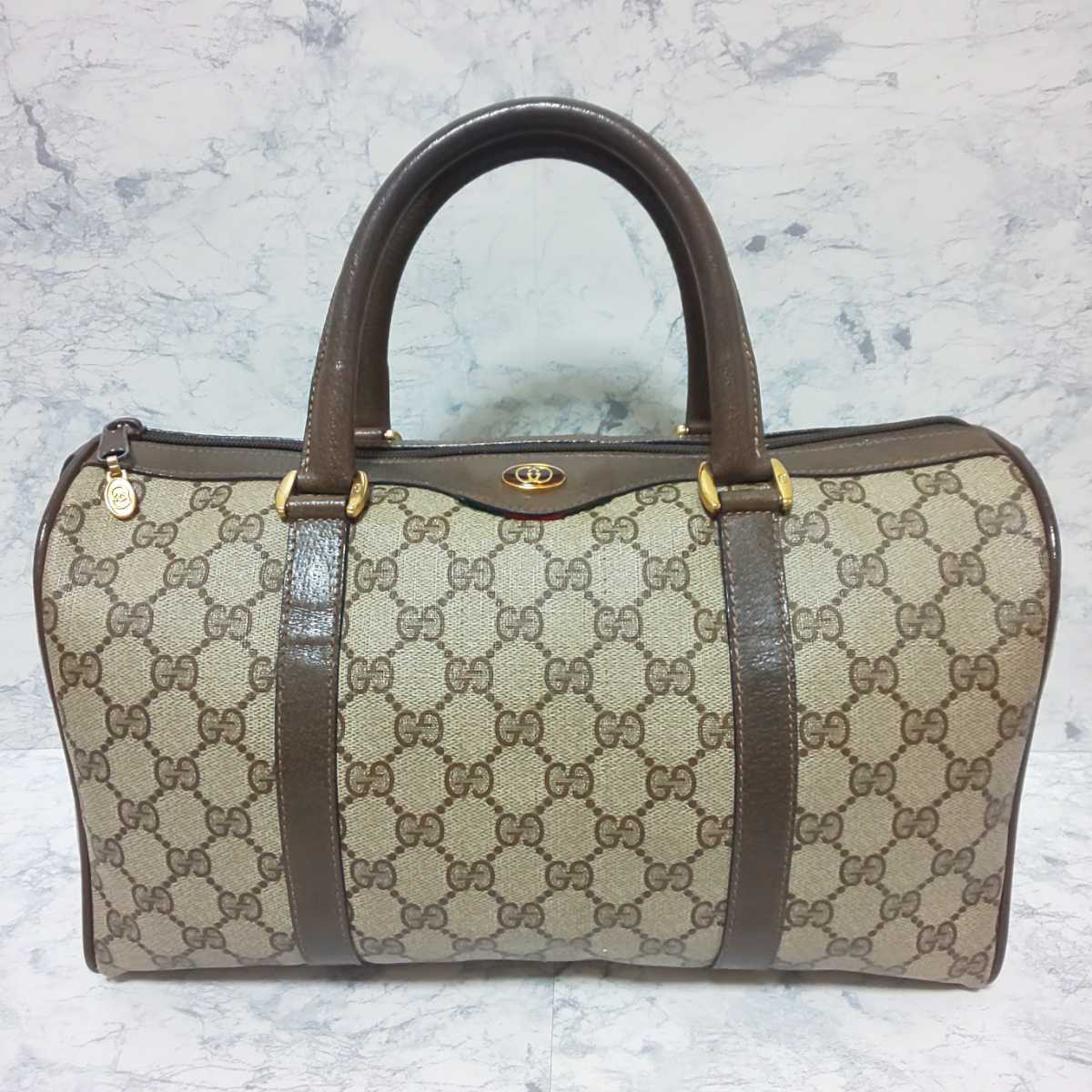 【希少/入手困難】OLD GUCCI オールドグッチ ヴィンテージ ミニボストンバッグ ハンドバッグ GG PVCレザー ブラウン カーキ 2