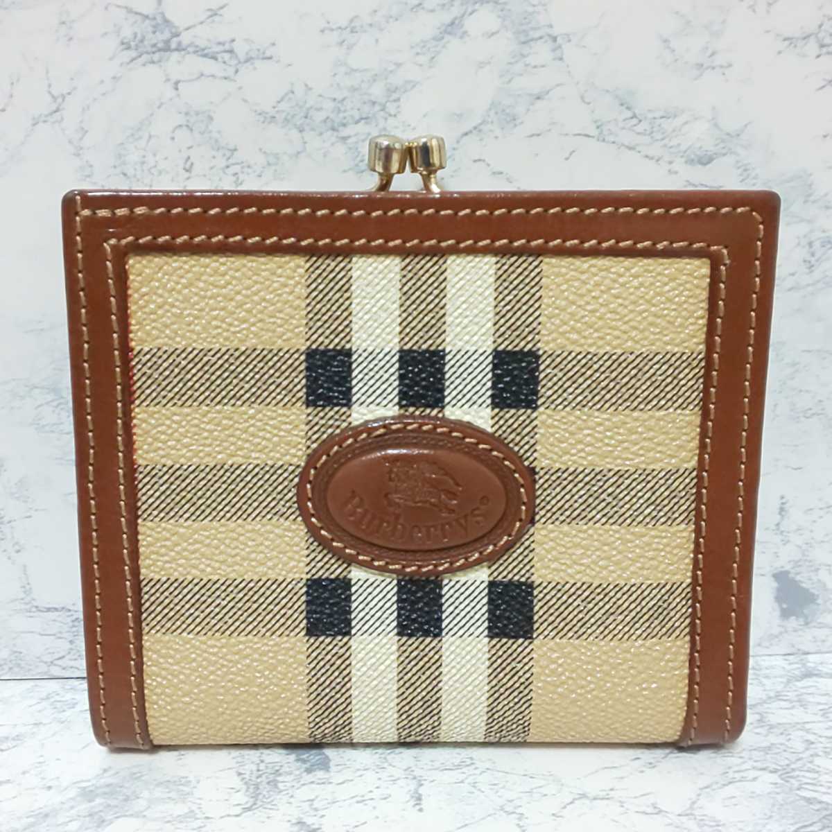 希少 BURBERRY バーバリー 二つ折り財布 ノバチェック ベージュ 小銭入