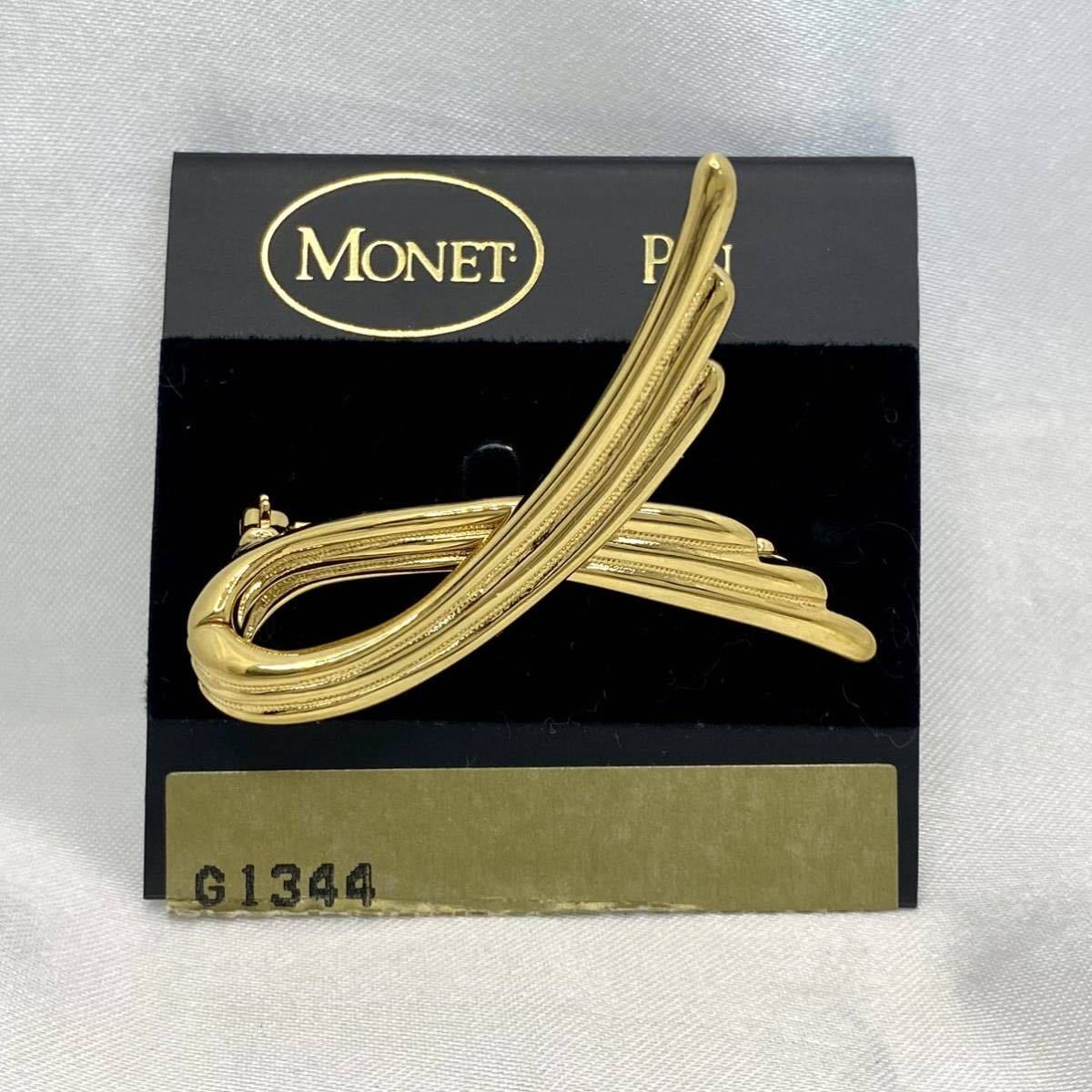 Monet モネ ブローチ リボン モチーフ ゴールドカラー ヴィンテージ ビンテージ vintage アンティーク アクセサリー MONET 未使用品